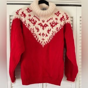Red and Cream Turtleneck Sweater